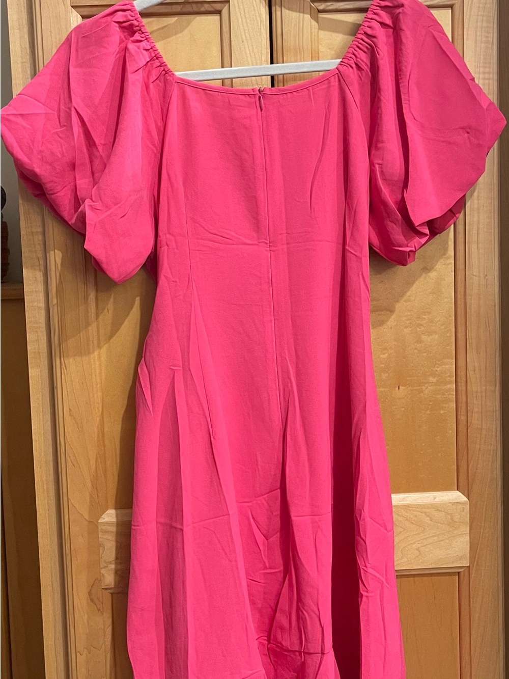Women's Hot Pink Puff-Sleeve Wrap Dress - Picture 2 of 5